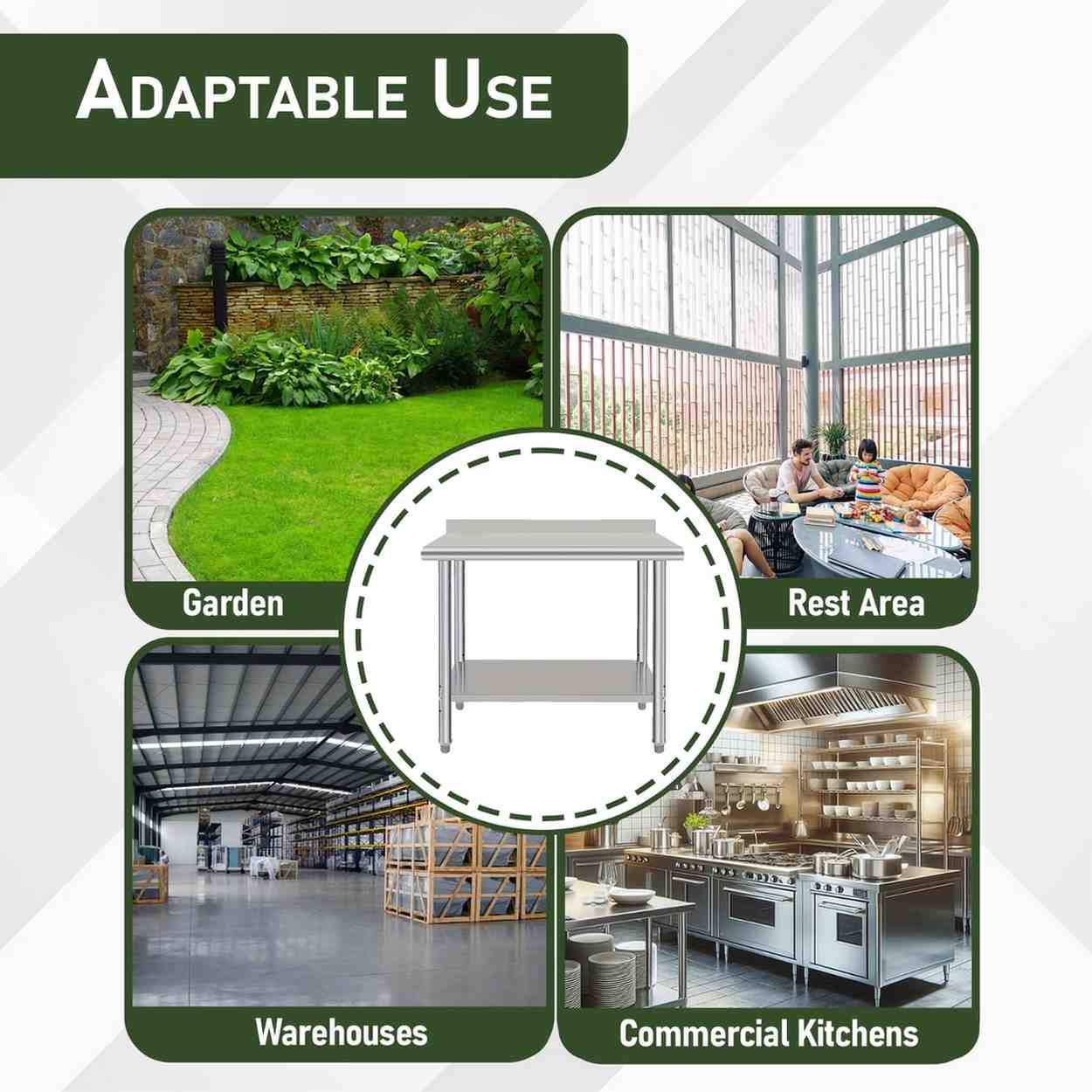 Stainless Steel Table
Kitchen Work Table
Kitchen Hygiene 
Working Table 
Kitchen Work Surfaces
Kitchen Prep Table
Stainless Steel Backsplash 
Work Tables
Stainless Steel Prep Table
Stainless Steel Work Table