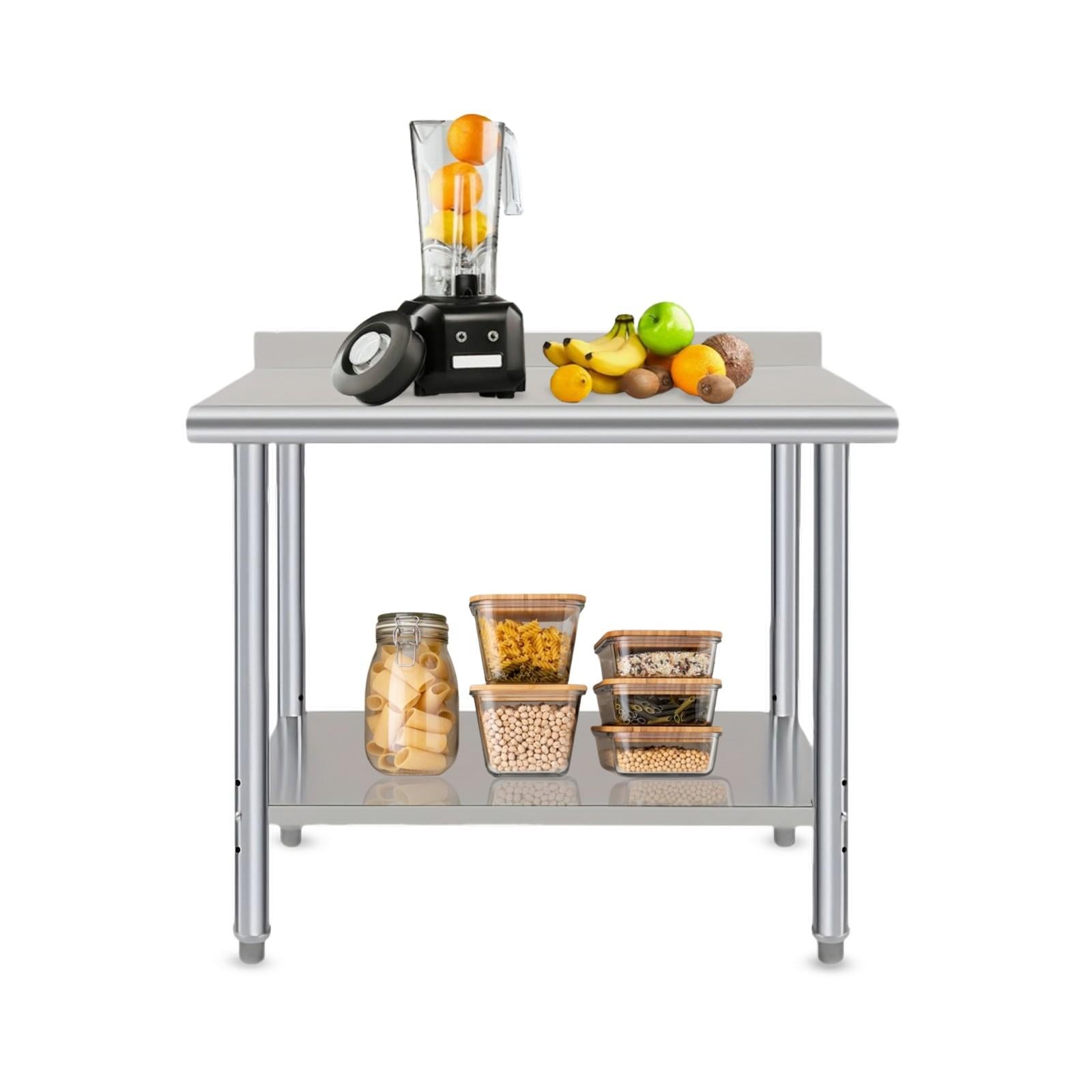 Heavy Duty Stainless Steel Work Table with Backsplash Adjustable Shelf Designed for Commercial Kitchens 24 x 48 x 36 inch