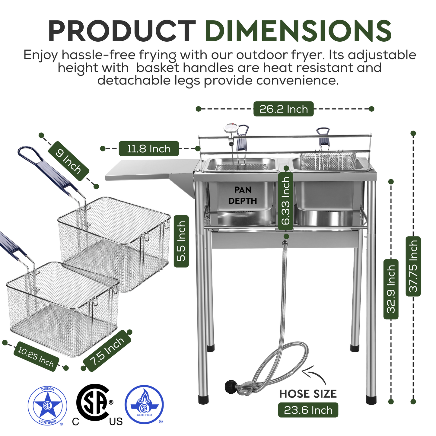 Patiora Two-Tank Stainless Steel Deep Fryer - Propane Deep Fryer Commercial