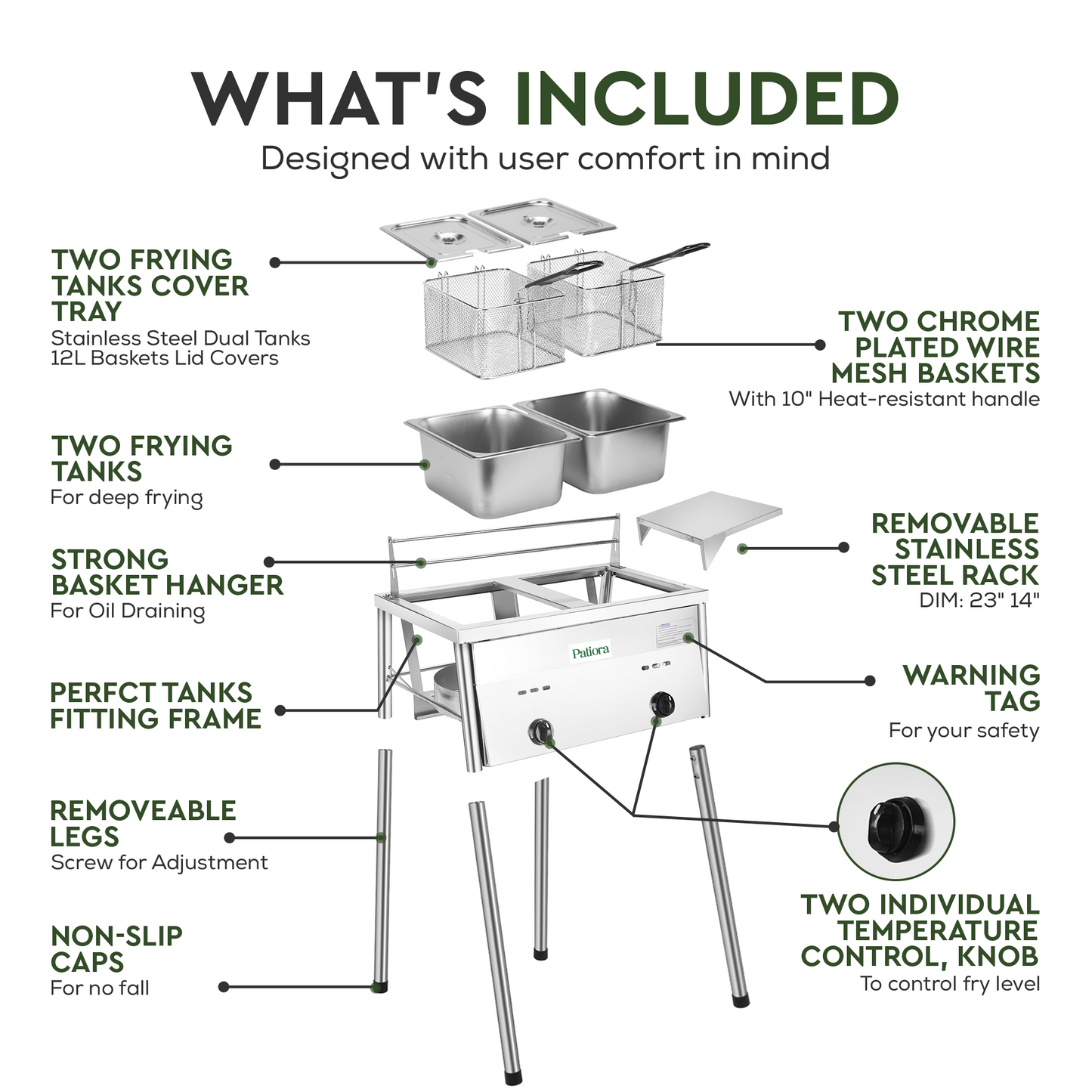 Patiora Two-Tank Stainless Steel Deep Fryer - Propane Deep Fryer Commercial