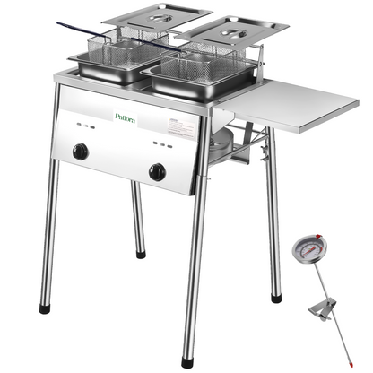 Patiora Two-Tank Stainless Steel Deep Fryer - Propane Deep Fryer Commercial