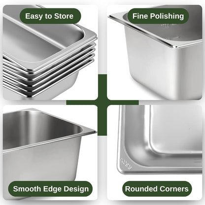 Bioexcel Full Size Steam Table Pan - Thick Stainless Steel Hotel Pans