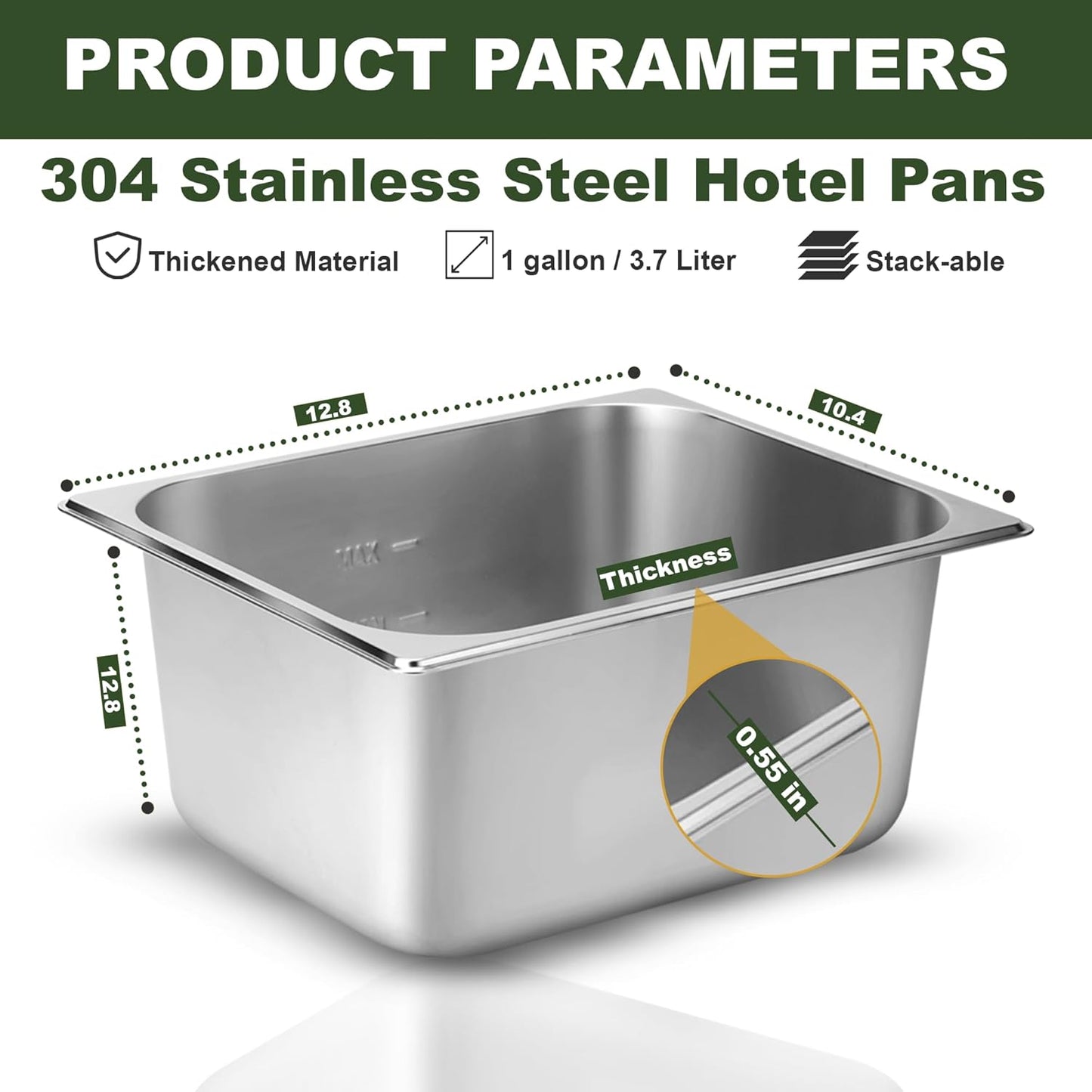 Bioexcel Full Size Steam Table Pan - Thick Stainless Steel Hotel Pans