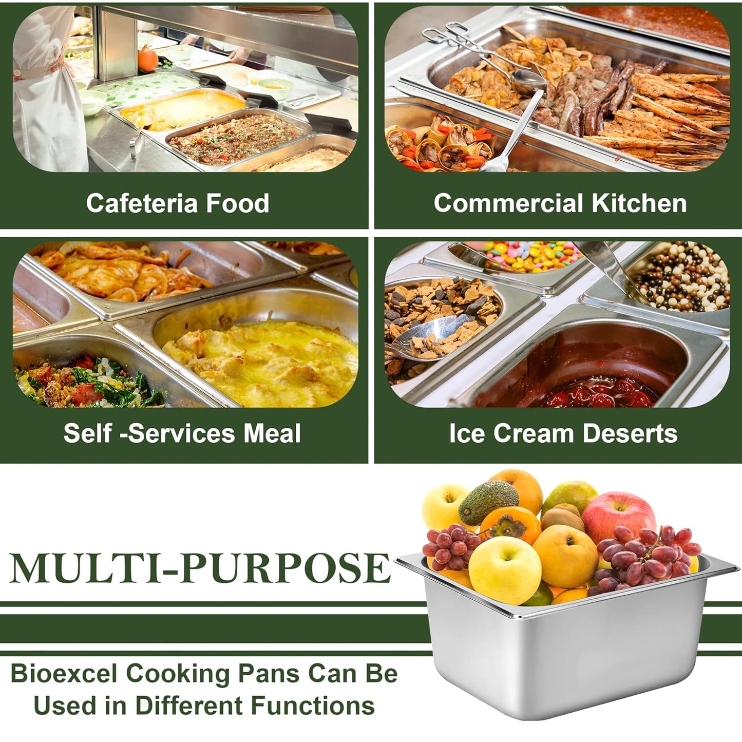 Bioexcel Full Size Steam Table Pan - Thick Stainless Steel Hotel Pans