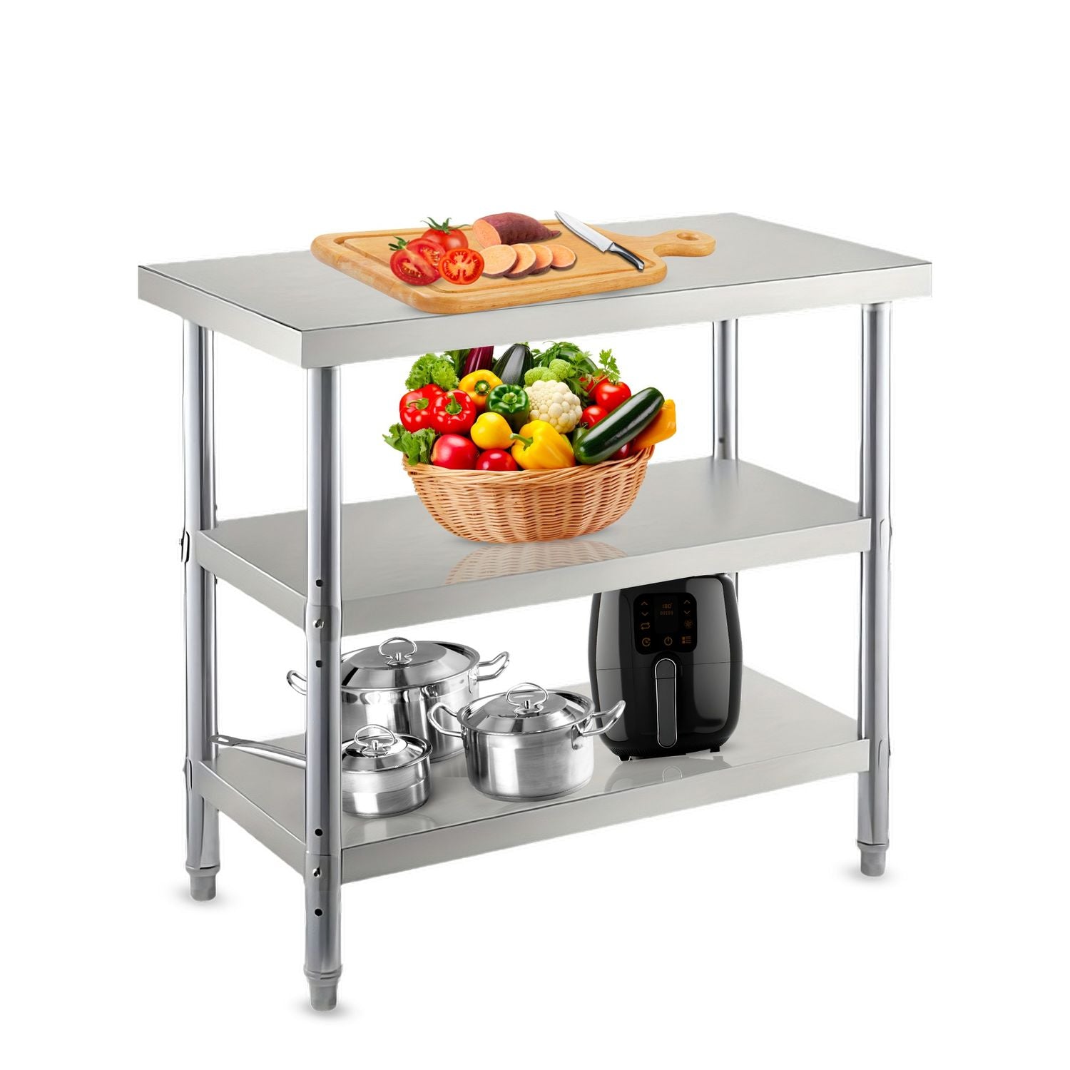 Stainless Steel Work Table with 2 Adjustable Shelves - The Ultimate So ...