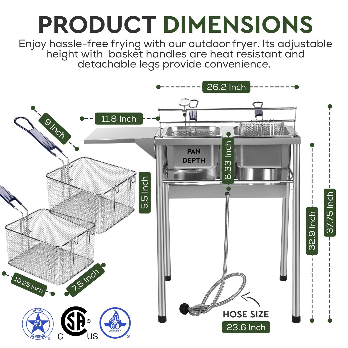 Bioexcel Two-Tank Stainless Steel Deep Fryer - Propane Deep Fryer Commercial