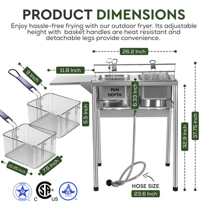 Bioexcel Two-Tank Stainless Steel Deep Fryer - Propane Deep Fryer Commercial