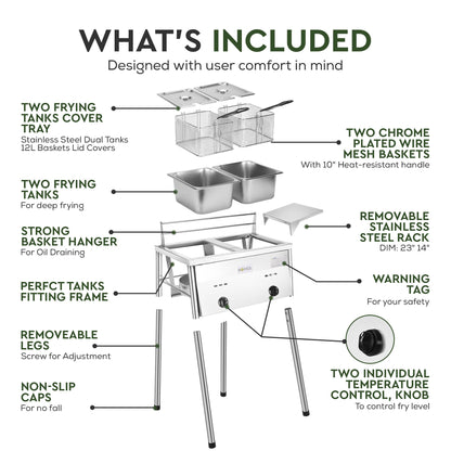 Bioexcel Two-Tank Stainless Steel Deep Fryer - Propane Deep Fryer Commercial